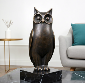 تمثال نحاسي حديث مخصص على شكل بومة، ديكور منزلي، قطعة فنية قابلة للتجميع، مصقول ومطلي بتقنية الصب - Product Image 1