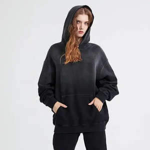 Sudadera con capucha lavada con ácido de gran tamaño para hombre 2025, ropa de calle Vintage con hombro caído, 100% algodón teñido liso para invierno - Product Image 5