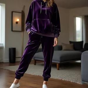 Conjuntos de Pantalones y Sudaderas Cortas de Terciopelo de Algodón para Mujer, Novedades de 2025, Conjuntos de 2 Piezas - Product Image 1