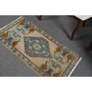 Alfombra de lana hecha a mano clásica Beige azul de 1,7x3,4 pies, respaldo de látex rectangular de retazos de estilo turco para adolescentes de gran tamaño para vivir - Product Image 4