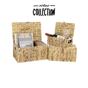 Cesta de Almacenamiento de Jacinto de Agua con Tapa, Caja Organizadora Rectangular, Contenedor Natural para Hogar u Oficina - Product Image 1