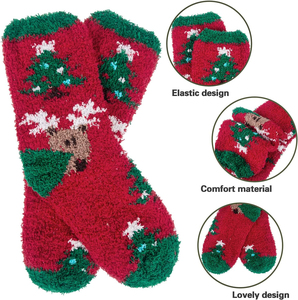 ถุงเท้าคริสมาสต์ขนปุยอบอุ่นสำหรับผู้หญิงลายดิจิทัลถุงเท้าฤดูหนาวขนปุยอบอุ่น7คู่ - Product Image 2