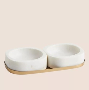 Ensemble de bols de nourriture pour chiens et chats en travertin beige tendance et luxueux avec base solide, bol de nourriture et d'eau de luxe pour animaux de compagnie pour la maison - Product Image 5