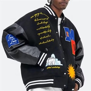 Veste universitaire en laine personnalisée OEM pour hommes bombardier High Street surdimensionné col montant à capuche en chenille avec logo brodé - Product Image 2