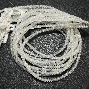 Cuentas de forma de Rondelle facetadas de piedra lunar arcoíris, cuentas al por mayor de arcoíris blanco Natural para la fabricación de joyas - Product Image 3