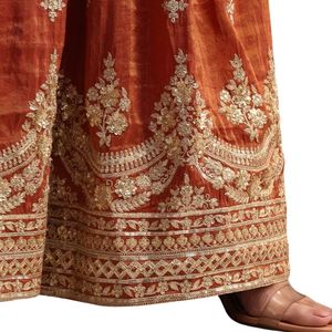 Vestito Palazzo ricamato marrone e oro con Dupatta all'ingrosso donna abbigliamento etnico OEM fornitore di fabbrica vestito personalizzato - Product Image 6