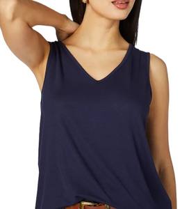 Vente en gros élégant débardeur d'entraînement pour femmes doux tissu jersey extensible col en V sans manches couleur bleue utilisation en extérieur confortable - Product Image 4