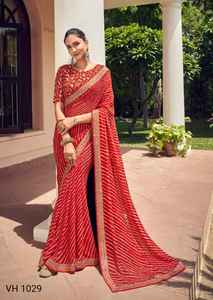 2022 concepteur de qualité supérieure vêtements de mariage doux Georgette Leheriya broderie bordure Saree indien/pakistanais vêtements fêtes chaudes - Product Image 5