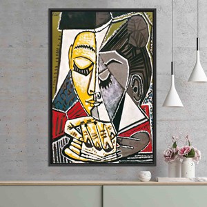 Printed Picasso 'Tete Dune Femme Lisant' Canvas - Boho Home Art,BLACK <b>FRAMED</b> CANVAS - Product Image 1
