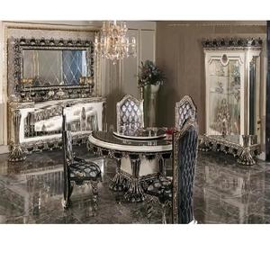 Acabado metálico turco, mesa de comedor de madera de teca de 4 plazas, acabado majestuoso, juego de muebles de comedor de lujo, Royal Villa tallada a mano - Product Image 1