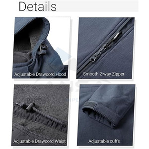 Veste Softshell pour femme, d'extérieur, avec capuche amovible, doublée en polaire, isolée, longue, coupe-vent, gris, bleu chiné - Product Image 4