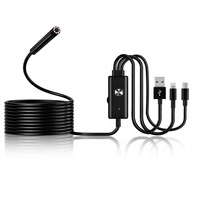 Caméra d'inspection portable 3-en-1 pour téléphone portable, endoscope étanche IP67, vision nocturne, grand angle, MicroSD, 1080P HD, caméra serpent USB