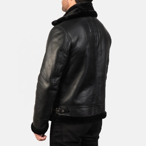<b>Men's</b> Bomber Leather <b>Jacket</b> in Black Shine with <b>Fur</b> Lining Customized Sheep Leather <b>Jacket</b> <b>Men</b> Quilted Leather <b>jacket</b> <b>for</b> <b>men</b> - Product Image 5