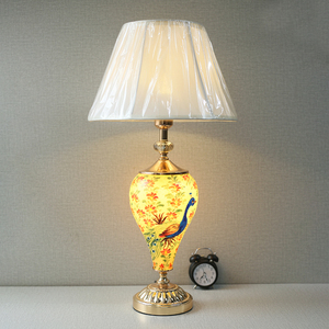 Camel Skin Peacock Table Lamps Hand Painted E27 <b>Nightlight</b> Attractive Fabric Shades Double Lights for Living Room Portability - Product Image 4