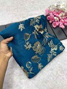 Hermoso bordado Zari Work Soft Chinnon Saree para ropa tradicional india de proveedor mayorista indio - Product Image 5