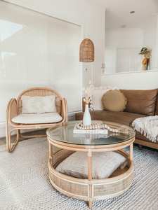 Mesa de Centro de Ratán Natural Hecha a Mano, Muebles Tejidos para Interiores - Product Image 2