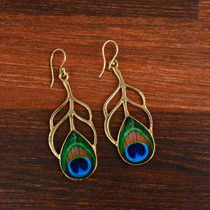 fashion new 18k <b>Gold</b> Plated Peacock Feather <b>Dangle</b> <b>Earring</b> Nature Inspired Brass Feather Vintage <b>Earring</b> Wholesale Drop <b>Earring</b> - Product Image 6