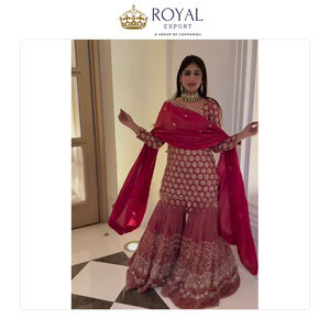 Meilleure collection de vêtements de style indien pour les fêtes, collection de designers de vêtements en faux georgette avec broderie de sequins, costume Sharara - Product Image 5