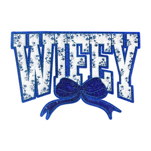 New Stock Big Size 10.7inch/27.3cm Iron on Chenille Sequin Mixed Broderie Chenille Patch <strong>Wifey</strong> Bow Patch - Product Image 3