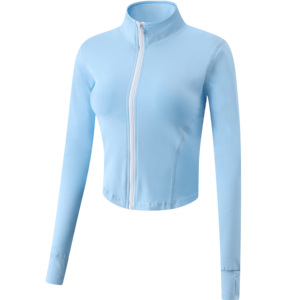 Wholesale Women Sports <b>Jacket</b> Skin Friendly Long Sleeve Front Zipper Slim Fit Breathable Eco-Friendly <b>Workout</b> Fitness Gym Yoga - Product Image 1