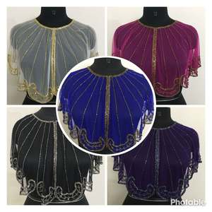 Best-Selling Uniqueness Dress Net Fabric Hand Beads Work Ponchos Top Shrug Blouse <b>Cardigan</b> Solid Sequined Holidays Beach Party - Product Image 3