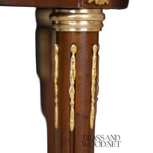 โต๊ะข้างทรงกลมหรูหราพร้อมท็อปวีเนียร์ไม้ลายสวย และตกแต่งด้วยอะลูมิเนียมทองเหลืองลายประณีต สำหรับตกแต่งห้องสไตล์คลาสสิก - Product Image 4