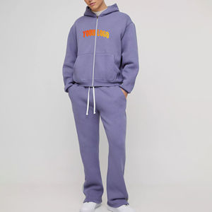 Custom Distressed Patch Men's Winter Fleece Breathable Zip-Up Hoodie Flared Pants Tracksuit Casual Wear Oversized Sweatpants Set - Product Image 4