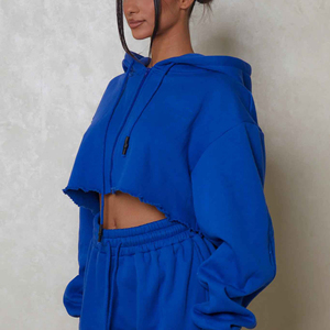 Sudadera con capucha recortada con cremallera de moda 2024, Sudadera con capucha y cremallera recortada de gran tamaño para mujer - Product Image 4