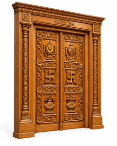 Hand Carved Teak <b>Wood</b> Pooja Room Door with Swastik & Kalash Hand Carved <b>Temple</b> Double Door Teak <b>Wood</b> Hindu <b>Temple</b> Door London - Product Image 4
