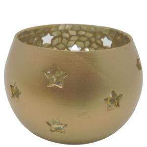 Lot de 2 pots à bougies ronds en métal plaqué or pour le salon et la décoration de table faits à la main. - Product Image 5