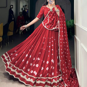 Modal lourd Lehenga Choli Bandhej imprimé fête traditionnelle porter séchage rapide toutes les saisons avec dentelle retouche - Product Image 1