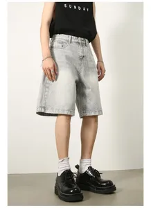 Shorts de Mezclilla Vintage Verano 2024 para Hombre, 100% Algodón, Corte Holgado, Pierna Recta, Cintura Alta, Cierre de Botones, Secado Rápido - Product Image 5