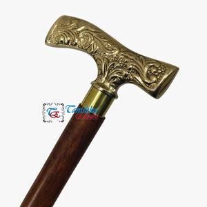 Bastón de Madera Marrón Moderno de Alta Calidad al por Mayor, Mango Plano Pulido de Latón, Artículo de Regalo Lujoso para Hombres y Mujeres Mayores - Product Image 4