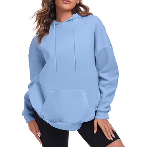 เสื้อฮู้ดสวมหัวแขนยาวสีพื้นเสื้อสเวตเชิ้ตมีกระเป๋าจิงโจ้แบบสวมหัวสำหรับผู้หญิงผ้าฝ้าย100% เกาหลี - Product Image 1