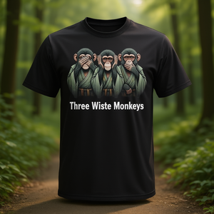 เสื้อยืดลิงสามตัวผู้ฉลาด-ไม่เห็นสิ่งชั่วร้าย ไม่ได้ยินสิ่งชั่วร้าย ไม่พูดสิ่งชั่วร้าย-เสื้อผ้าส่งเสริมการขาย - Product Image 3