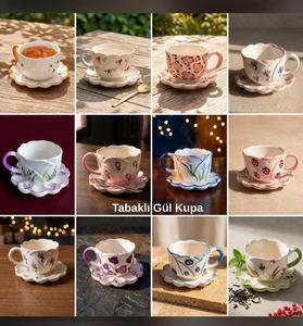 ชุดแก้วกาแฟเซรามิกตุรกีแบบวินเทจคลาสสิก วาดลายด้วยมือ ทำด้วยมือ พร้อมถาดลายผลไม้ สำหรับงานเลี้ยง ใช้กับเครื่องล้างจานได้ บรรจุในกล่องของขวัญขนาดใหญ่ DAFNI - Product Image 6