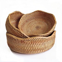 Nouveau panier en rotin rond tissé à la main avec couvercle Boho boîte de rangement organisateur conteneur en osier pour salle de bain étagère décor bijoux souvenir