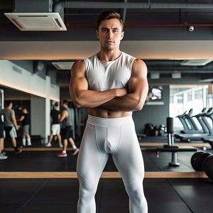 Leggings de yoga imprimé graphique de couche de base vêtements de fitness d'entraînement Legging de sublimation pantalon de compression blanc de couleur unie pour hommes - Product Image 2