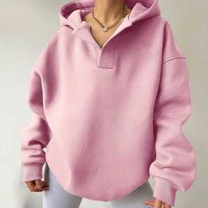 Jersey extragrande de lana de algodón 100% para mujer, Sudadera con capucha, manga larga suelta, bordado, estampado sólido, moda de otoño personalizada - Product Image 6