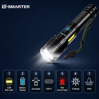 Lampe torche LED E-SMARTER KRX15 COB avec lumière latérale, en alliage d'aluminium, rechargeable par USB-C, IP55, pour inspection au travail