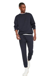 Conjunto Deportivo Azul Marino para Hombre, Sudadera de Cuello Redondo y Pantalones Deportivos con Rayas Blancas, Manga Larga, Ropa Casual de Otoño - Product Image 2