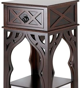 Table de chevet pliable en acajou de luxe fabriquée à la main Table de chevet élégante en treillis pour salon traditionnel Premium - Product Image 1