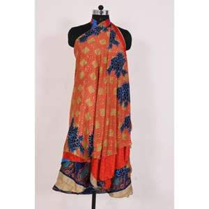 Vintage 2-Layer Magic Wrap <b>Skirt</b> Boho Style <b>Silk</b> Sari Breathable Night & Party Wear with Sexy Natural Waistline - Product Image 4