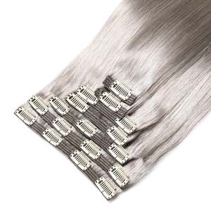 Extensions de cheveux à clipser 21 pouces S1 gris argenté Remy cheveux humains brésiliens - Product Image 1