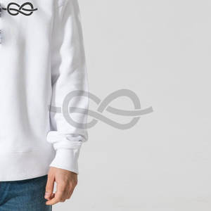 Sweat à col rond Couleur blanche Sweat en coton brodé à manches longues et bordures côtelées avec imprimé personnalisé - Product Image 4