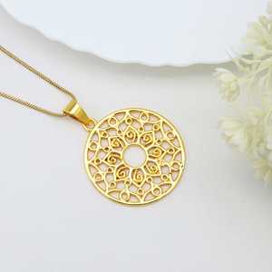 Exclusive Gold Pendant Necklace Tribal Brass Jewelry Women 18k Gold Plated Geometric Round Mandala Pendant For Wholesale/OEM/ODM - Product Image 2