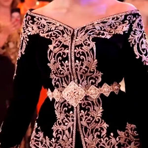 Elegant Beautiful Black <b>Jacket</b> Zari Embroidery Karakou Dress Embellished Crystal Glass Beadsstone Dabka Work Made Silk Linen - Product Image 1