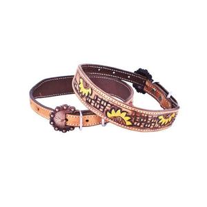 Collar de perro de cuero hecho a mano con diseño moderno de pintura de girasol decoración de encaje estilo sólido característica acolchada - Product Image 1