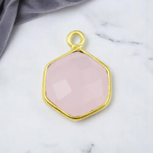 Colgantes hexagonales de piedras preciosas de Calcedonia rosa, fabricación de collares DIY, joyería al por mayor, bisel hecho a mano, colgante de plata 925 - Product Image 1