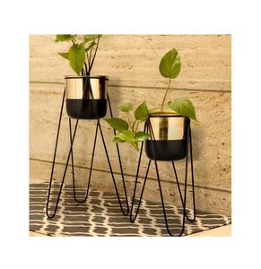 Lot de 2 jardinières de décoration de salon créatives en métal noir avec support pour jardinière décorative de jardin - Product Image 2